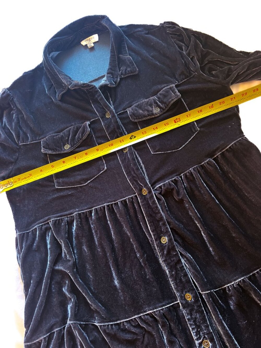 UMGEE Luxurious Velvet Long Sleeve Tiered Babydoll Style Shirt Dress W/Pockets M - Picture 7 of 9